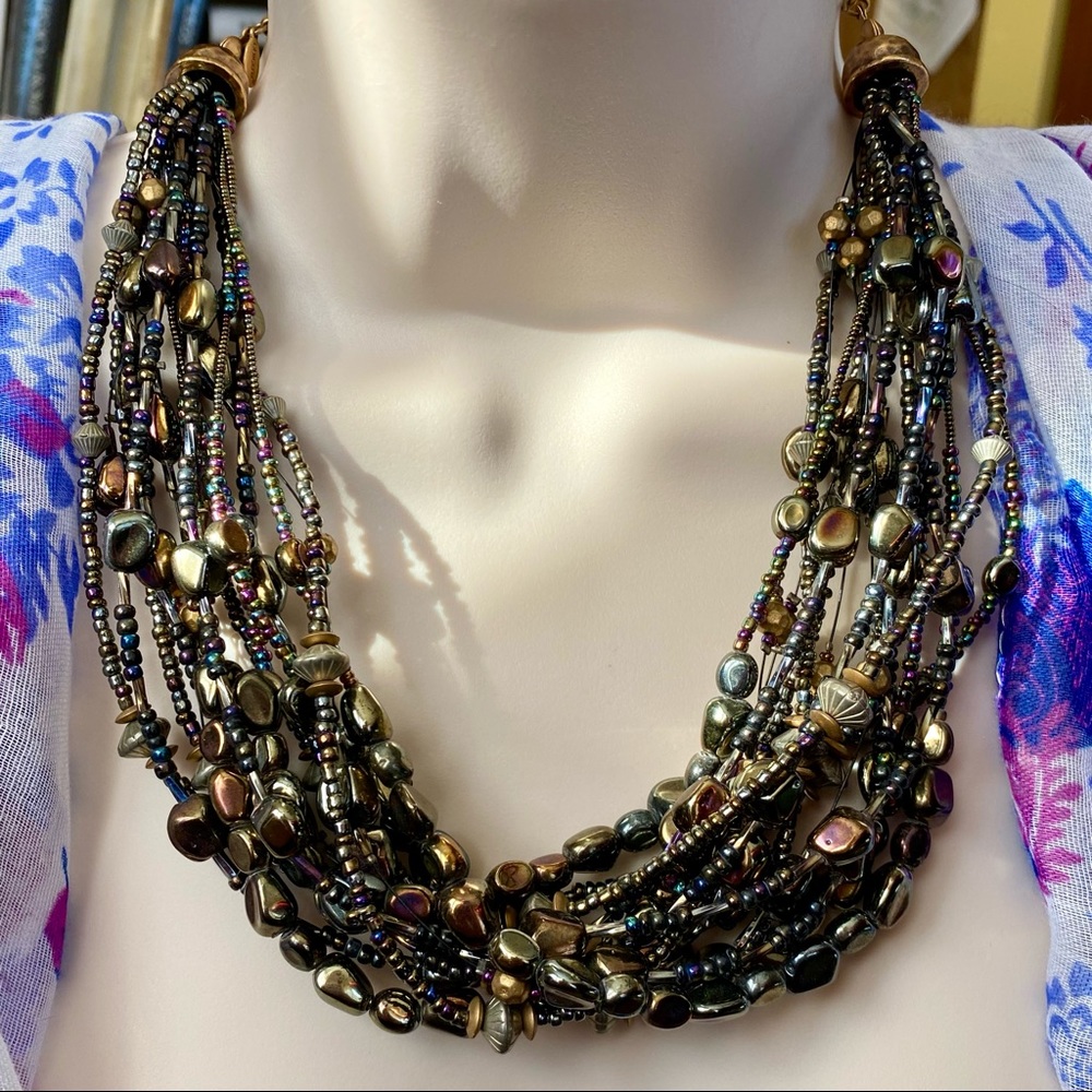 Chico's 16 Strands of Prismatic Beads Gold Tone Chain